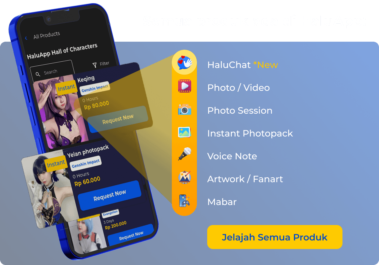 Semua produk ada di HaluApp!. Photo / Video Photo Session Instant Photopack Voice Note Artwork / Fanart Mabar. Jelajah Semua Produk HaluApp