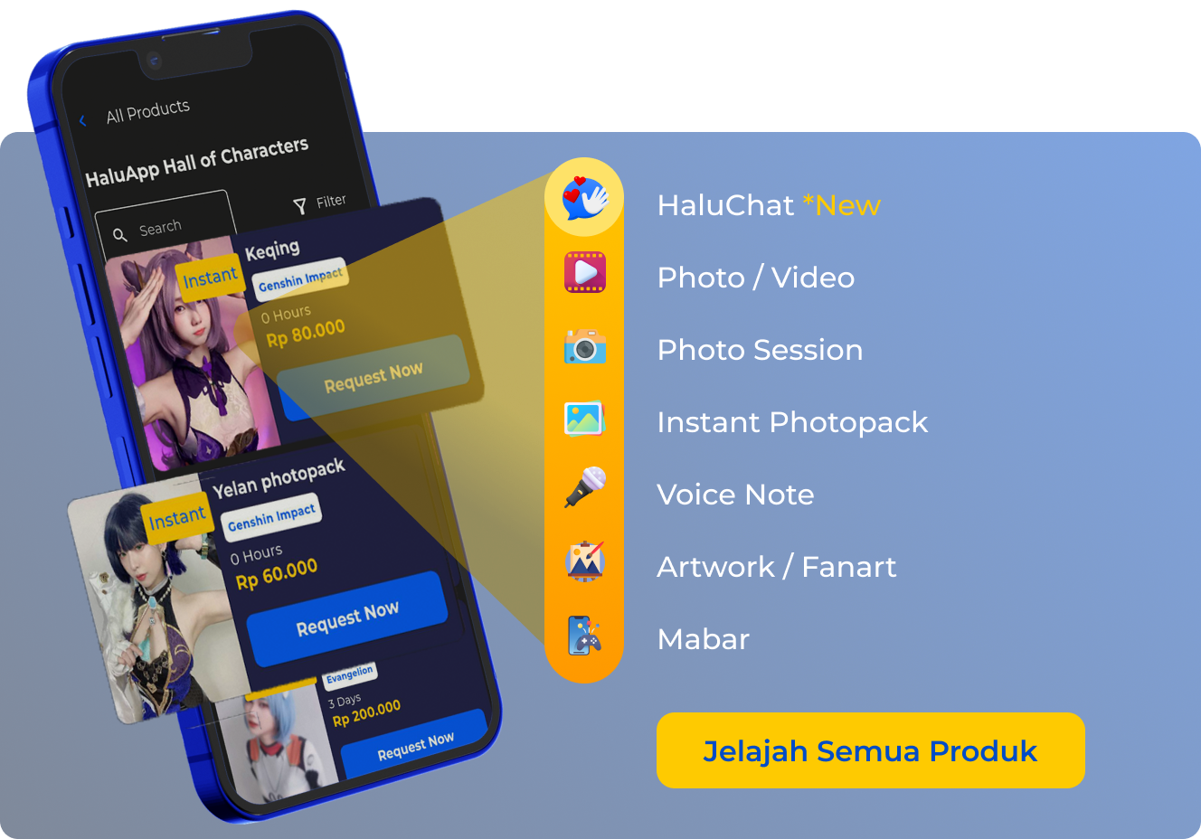 Semua produk ada di HaluApp!. HaluChat Photo / Video Photo Session Instant Photopack Voice Note Artwork / Fanart Mabar. Jelajah Semua Produk HaluApp